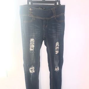 High - Waisted Distressed Jeans